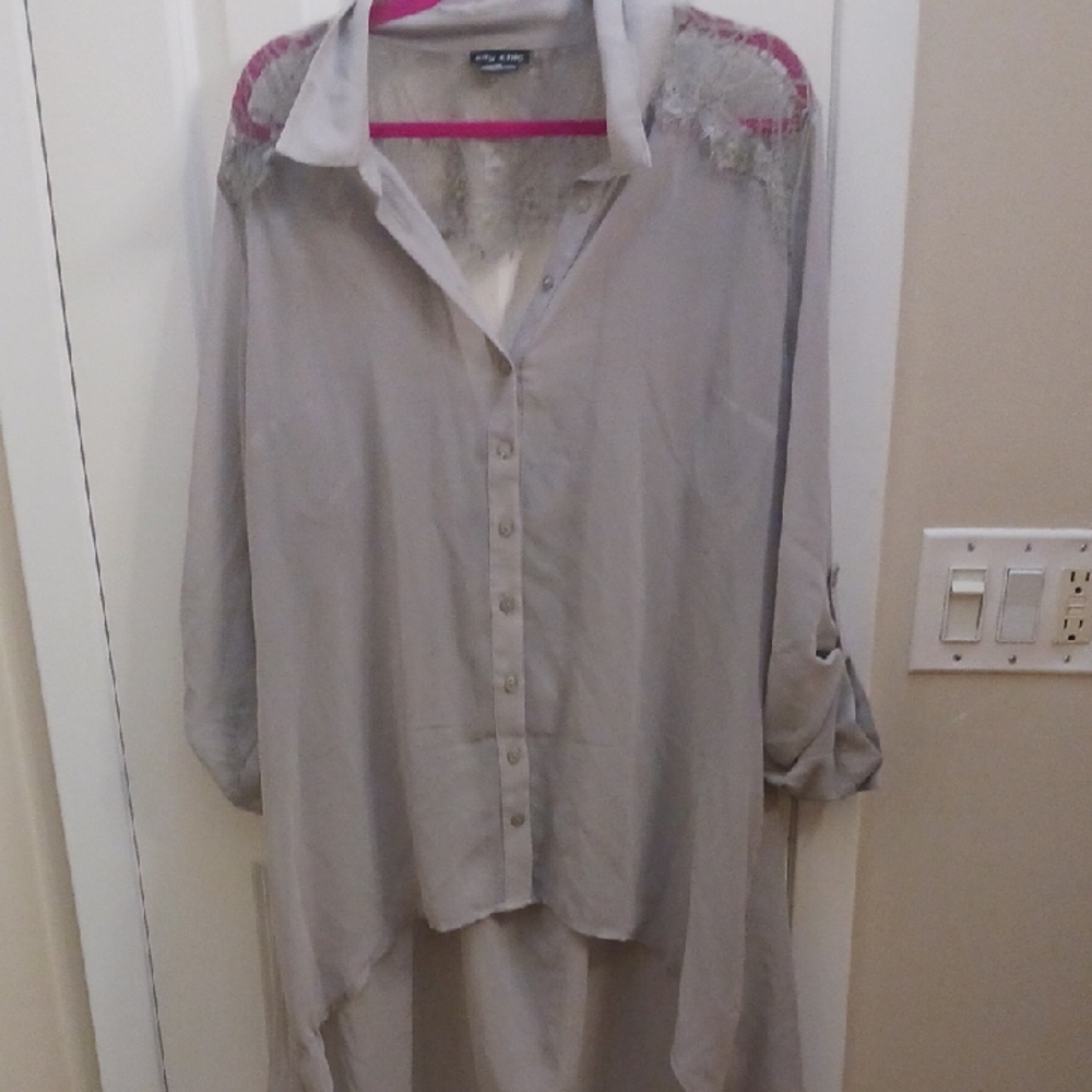 City Chic Gray Button-Up Cardigan